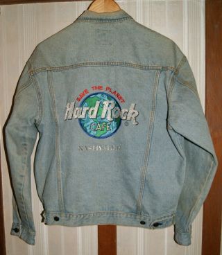 Vintage 90s Hard Rock Cafe Nashville Medium Denim Jean Jacket Save The Planet