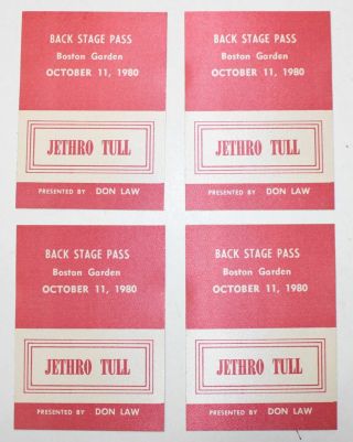 Jethro Tull 4 Unpeeled Backstage Pass Passes