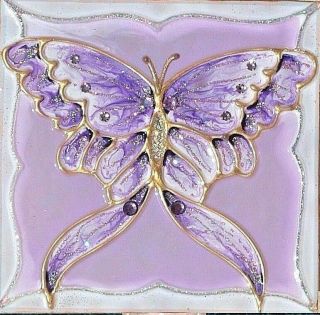 Purple Lavender Butterfly Night Light Wall Plug In Stained Art Glass Decor Gift