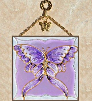 Purple Lavender Butterfly Night Light Wall Plug In Stained Art Glass Decor Gift 3