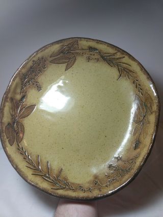 Pottery Bowlplater 12 " Imprinted Herbs - Signed By Wv Artist Anna L.  Brown 2008
