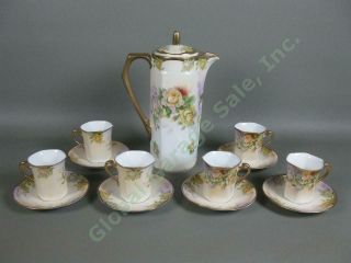 Antique Royal Rudolstadt Yellow Rose Prussia Chocolate Set Tea/coffee Cups/pot