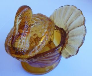 Vintage Amber Glass Turkey Candy Dish Lid With Base A - 3