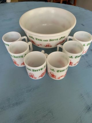 Tom And Jerry Anchor Hocking Eggnog/ Punch Bowl And 6 Cup Set
