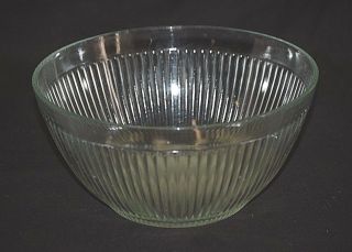 Old Vintage Depression Clear Glass 9 " Mixing Bowl W Ribbed Pattern Kitchen Tool