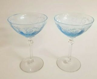 2 Fostoria Versailles Blue Champagne /tall Sherbet Glass 5 7/8 " Era 1930s