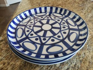 Set Of 3 Dansk Arabesque Blue & White Handpainted Dinner Plate 11 "