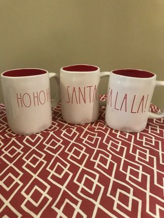 Rae Dunn Christmas Ll Mugs Set Of 3 With Red Inside Santa,  Ho Ho Ho,  Fa La La
