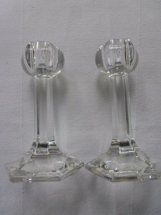 Vtg Orrefors Sweden Crystal Candle Holders Signed Stickers 5 " Pair Mid Century