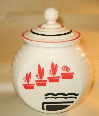 Vitrock Drip Jar Grease Jar Red Flower Pots Anchor - Hocking Art Deco Style