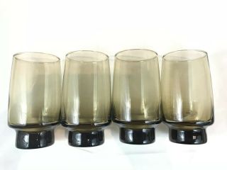 Vintage Libbey Set Of 4 Vintage Brown Smoke Glass Tumblers Drink Glasses 5 1/2”
