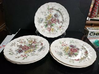 Vintage Johnson Brothers England Sheraton Floral 10 " Dinner Plates Set Of 6