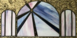 Vintage Leaded Stained Glass Suncatcher Candle Shade,  Purple Hues,  8 1/2 " X 17 "