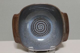 Scheier Studio Art Pottery Tab Handle Bowl Hand Made Ceramic Swirl Spiral Center