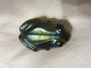 Robert Held Rhag Art Glass Blue Iridescent Aurene Frog Paperweight Signed Nr