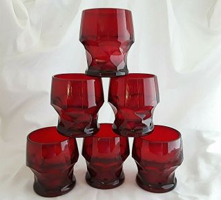 Set Of 6 Vintage Viking Ruby Red Georgian Honeycomb Drinking Glasses 8oz.  3 - 3/4 "
