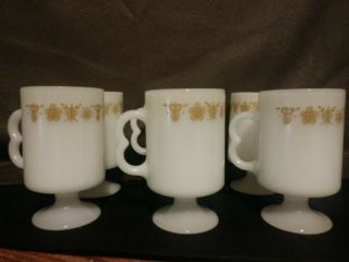 Vtg Corelle Butterfly Gold Pedestal Coffee Mug Cup Witth B Handle (6) Set