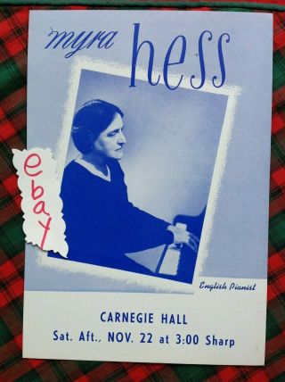 1947 Myra Hess Carnegie Hall Flyer York City Box D Handbill