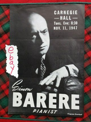 1947 Simon Barere Carnegie Hall Flyer York City Box D Handbill
