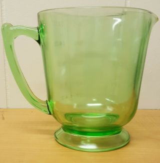 MEASURING CUP PITCHER FOOTED DEPRESSION GLASS GREEN 4 CUPS 1 QUART 32 OZ. 2