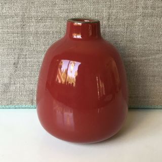 Heath California Art Pottery Bud Vase Red W/ Brown Rim 130 Modernist