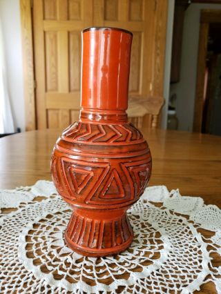 Vintage Mcm Italian Pottery Aldo Londi Botossi Seta Sgraffito Vase Orange 10.  5 " T