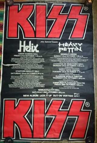 Kiss,  Very Rare,  Vintage,  Lick It Up,  Uk Tour Poster Huge 61 " X 40 " 1983