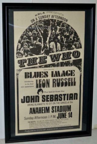 The Who 1970 Leon Russell Anaheim Stadium Concert Promotional Poster / Ad