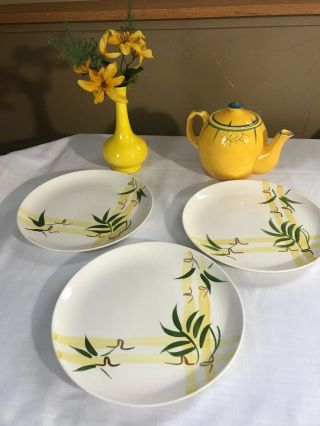 Set Of 3 Vintage South Pacific Plates " Bamboo Pattern " Hand Painted Underglaze