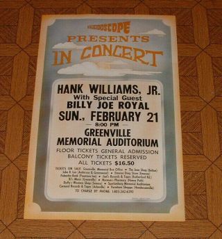 Hank Williams Jr Concert Poster 88 Greenville Sc Iii Outlaw Bocephus Country Sr
