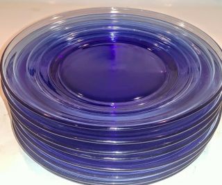 8 Hazel Atlas Moderntone Depression Cobalt Blue 7 " Salad Plates - Clear Glass