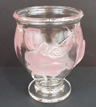 Tall Rose Bowl W/pink Raised Roses - 6 1/2 " Tall X 6 3/4 - Very Heavy