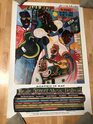 2005 Memphis In May Beale Street Music Festival Poster 36 " X 24 " Signed By Artist