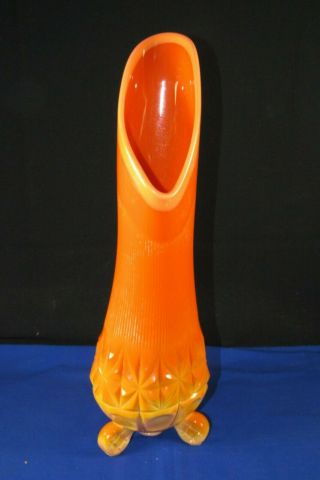 Vintage Le Smith Art Glass Swung Vase Mid Century Modern Orange Slag Footed Mcm