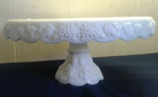 Westmoreland Milk Glass Grape Pattern Drop Edge Pedestal Cake Plate