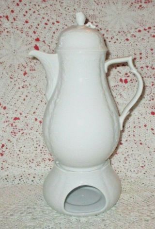 Vintage Kaiser White Dubarry Coffeepot And Warmer Stand.  Made Germany