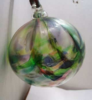 Large Kitras Ornament Hand Blown Art Glass Ball Rainbow Color 4 "