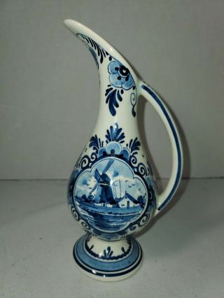 Vintage Delf Holland Handpainted Blue And White Pitcher Or Vase