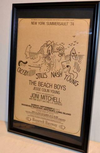 Crosby Stills Nash Young 1974 Promotional Concert Poster / Ad Beach Boys
