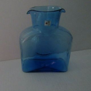 Vintage Blenko Hand Blown Glass Ice Blue Spout Water Bottle Pitcher Jug Vase 8 "