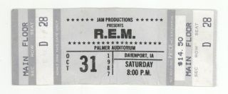 Rare Rem 10/31/87 Davenport Ia Palmer Auditorium Full Ticket R.  E.  M.