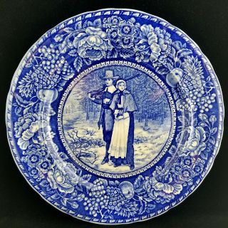 Antique R & M Rowland & Marsellus Blue Priscilla & John Alden 10 " Plate,  Eng