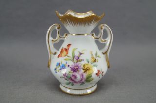 Franziska Hirsch Dresden Hand Painted Floral & Gold Mini Vase Circa 1896 - 1930 3