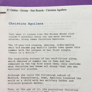 CHRISTINA AGUILERA Early Media Press Kit for Self - Titled FIRST CD 6