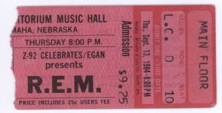 Rare Rem 9/13/84 Omaha Ne Music Hall Ticket Stub R.  E.  M.