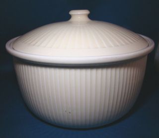 Coors Porcelain Pottery Casserole Covered Dish Ribbed Ivory Large Rare @26