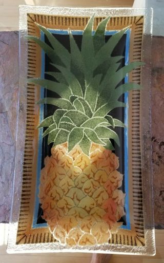 Peggy Karr Fused Art Glass - Pineapple Plate - 7 1/2 " X 13 1/2 "