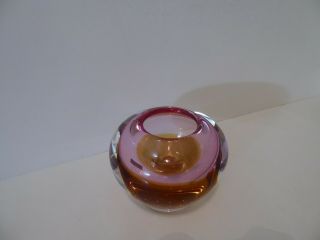 Waterford,  Evolution Art Glass Amber Bubble Pink Mist Rim Votive Vase Cdlr (s9