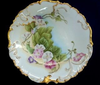 Antique Tv Limoges 8 1/2 " French Morning Glory Floral Plate Hand Painted 1892 -