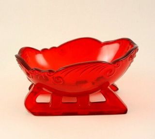 Fostoria Glass 6 " Red Sleigh Candy Nut Dish With Label